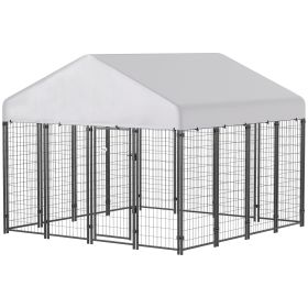 Outdoor Dog Kennel with Roof, 8' x 8' x 6' Heavy Duty Welded Wire Dog Playpen Enclosure with Escape-proof Lock