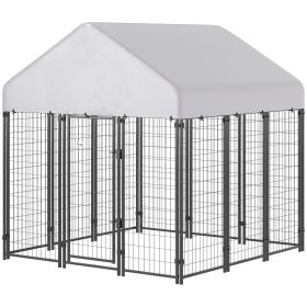Outdoor Dog Kennel with Roof, 6' x 6' x 6' Heavy Duty Welded Wire Dog Playpen Enclosure with Escape-proof Lock