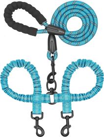 Dual Dog Leash; Double Dog Leash; 360 Swivel No Tangle Walking Leash; Shock Absorbing Bungee for Two Dogs (Color: Blue, size: length)